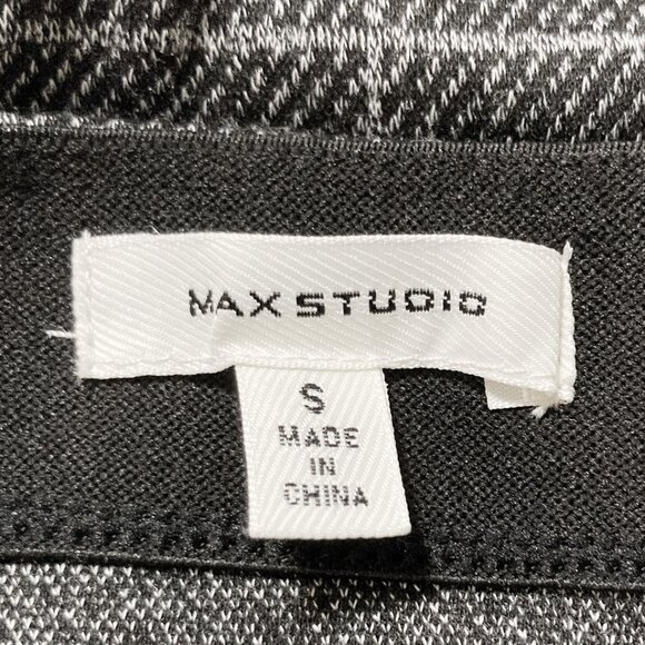 MAX STUDIO Black grey plaid faux wrap mini skirt ~ Stretchy SMALL slip-on skirt - Picture 2 of 10